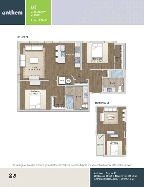 2 bed 2 bath D at The Anthem at Square 10 Apartments, New Haven, CT